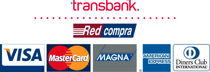 Medios de pago aceptados: Transbank, Redcompra, Visa, Mastercard, Magna, American Express y Diners Club